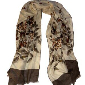oscar de la renta vintage wool challis khak floral huge shawl scarf wrap 48"